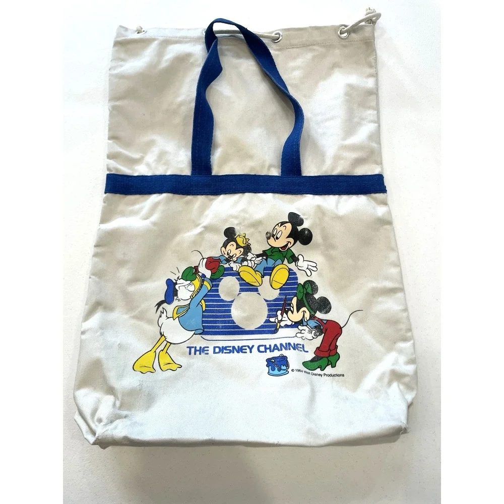Vintage 1994 Disney‎ Channel Bucket Draw String Beach Bag Mickey Mouse Travel
